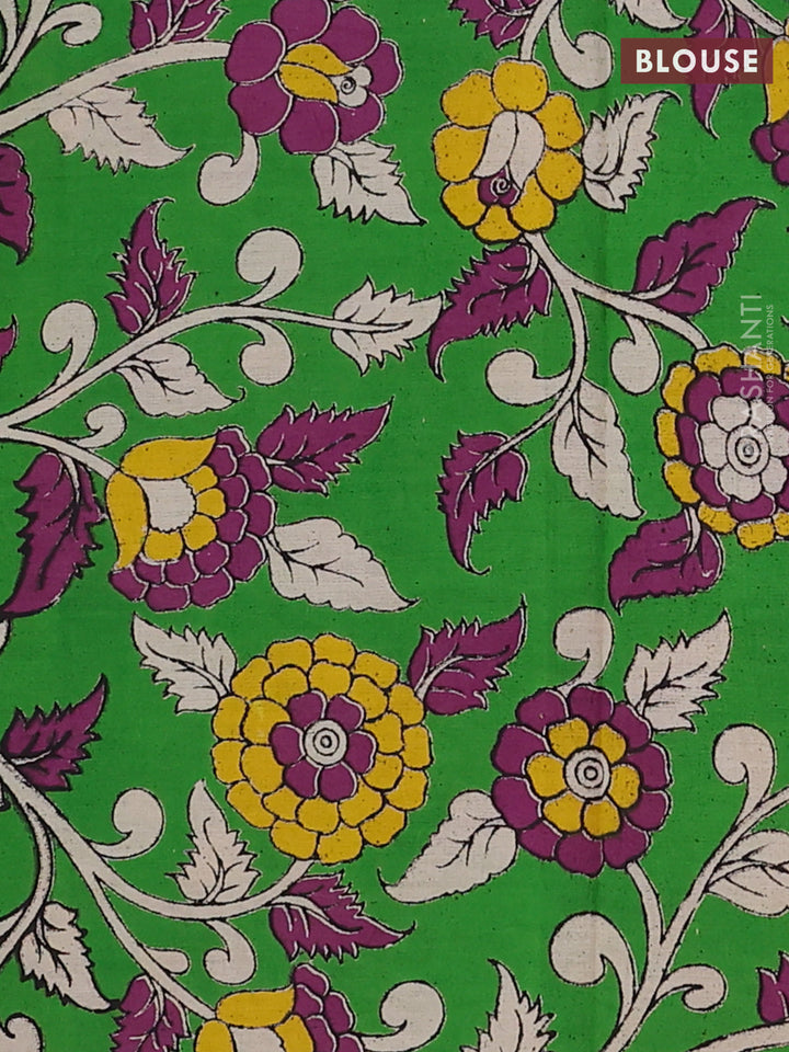 Mustard Yellow & Green Narayanpet Cotton - Kalamkari Blouse