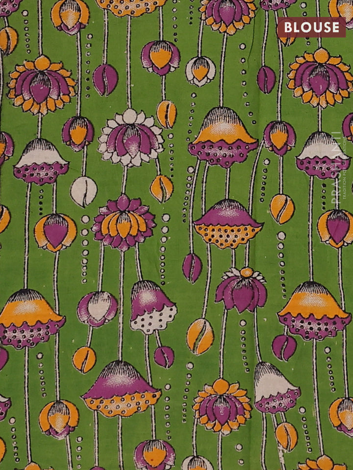 Mustard Yellow & Green Narayanpet Cotton - Kalamkari Blouse