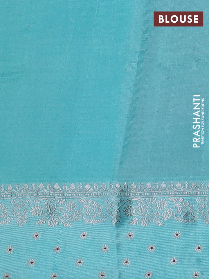 Peach & Teal Blue Banarasi Kota Silk Saree