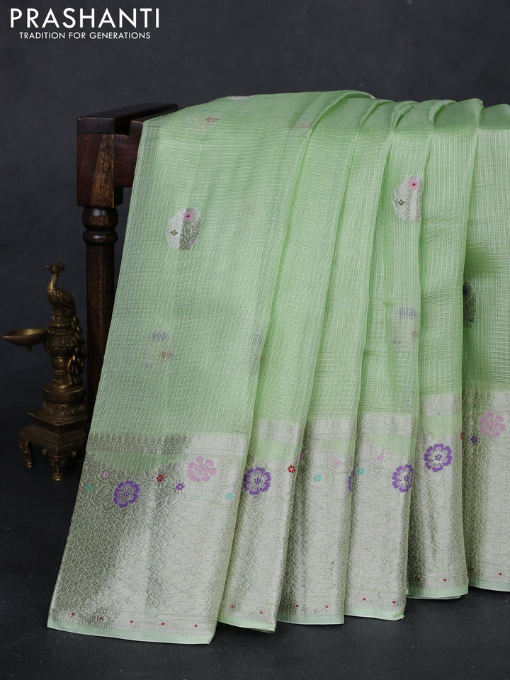 Pista Green Banarasi Kota Silk Saree