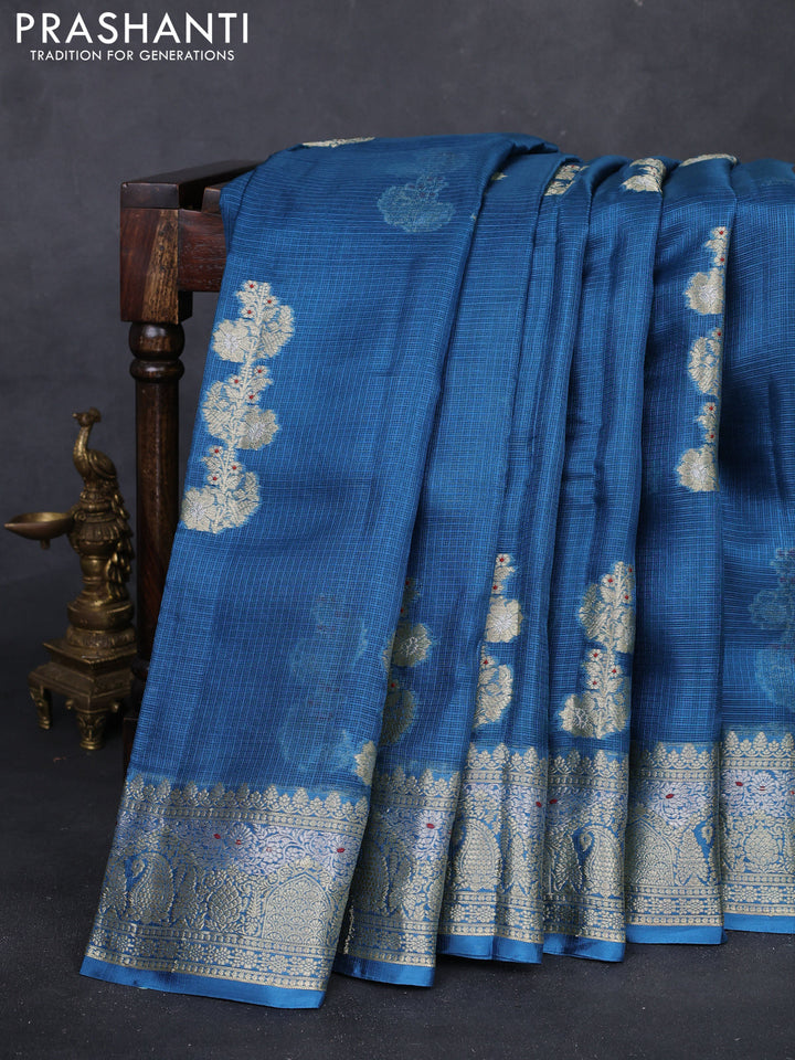 Peacock Blue Banarasi Kota Silk Saree