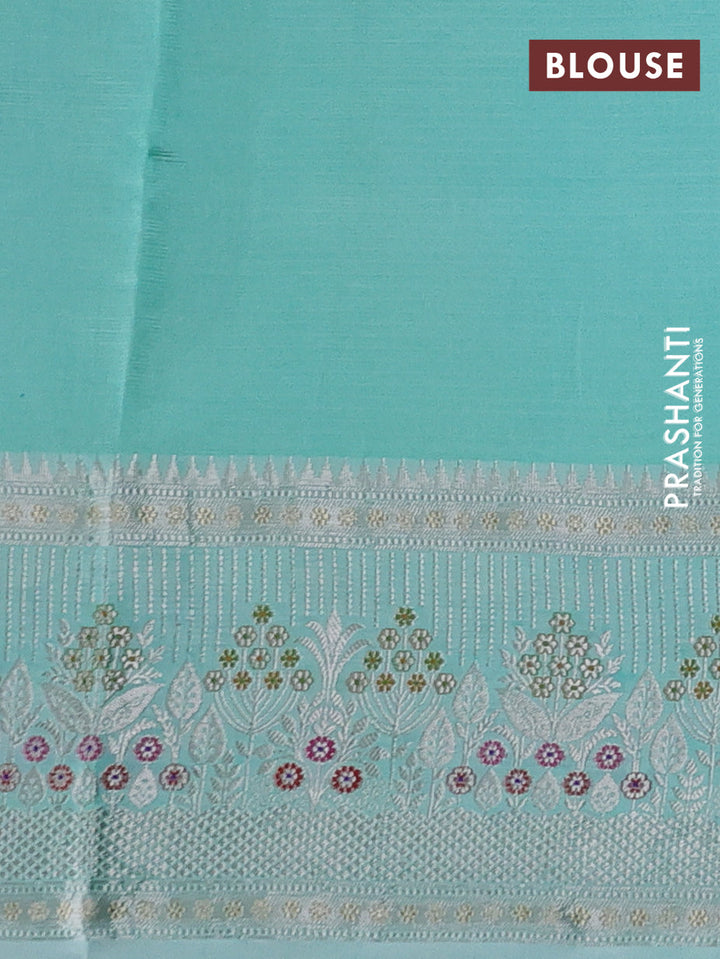 Peach Pink & Teal Blue Banarasi Kota Silk Saree