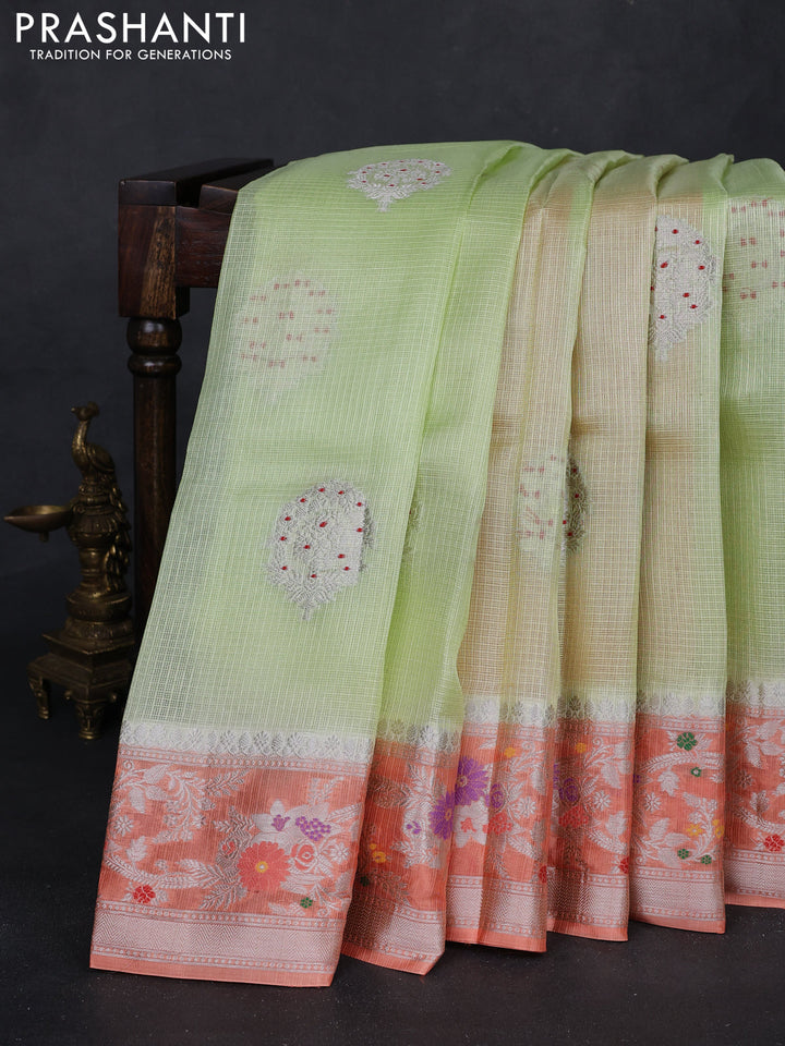 Pista Green & Peach Banarasi Kota Silk Saree
