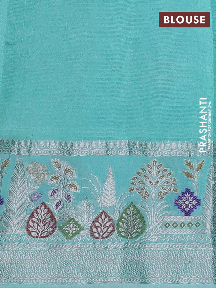 Peach Pink & Teal Blue Banarasi Kota Silk Saree