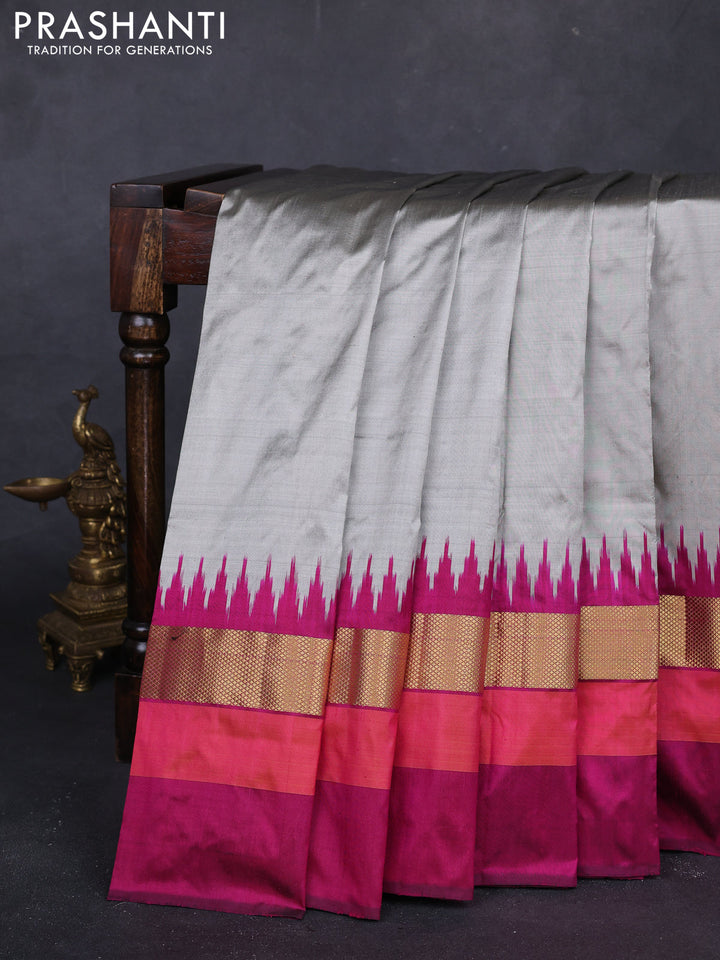 Grey & Magenta Pochampally Silk Saree