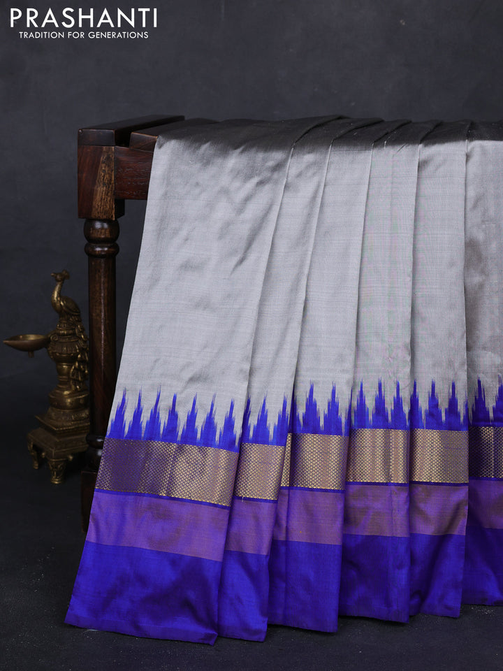 Grey & Blue Pochampally Silk Saree