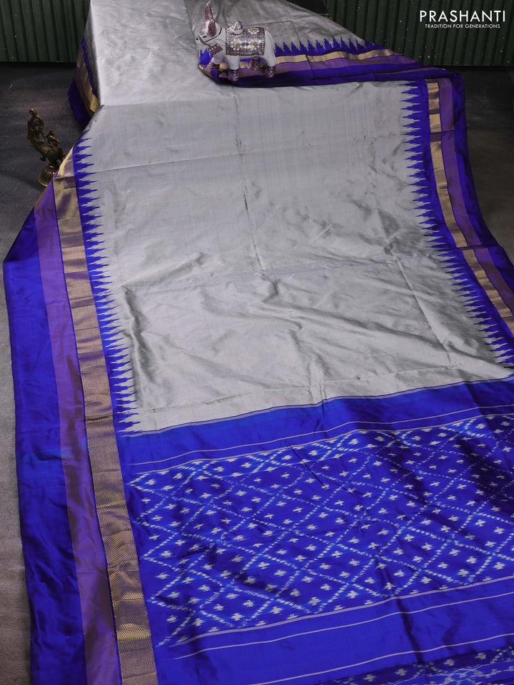 Grey & Blue Pochampally Silk Saree