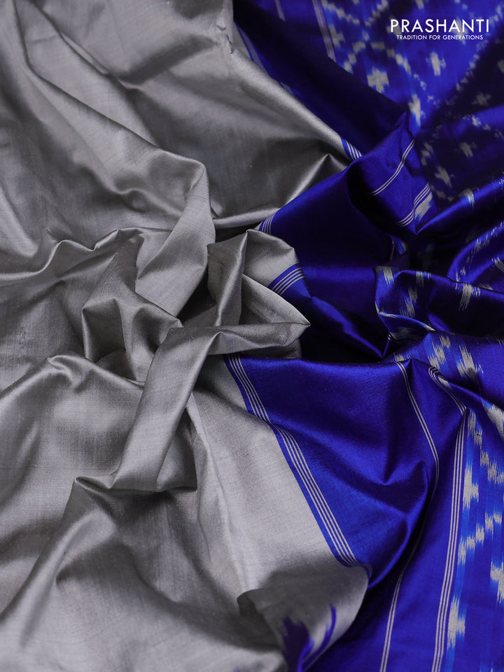 Grey & Blue Pochampally Silk Saree