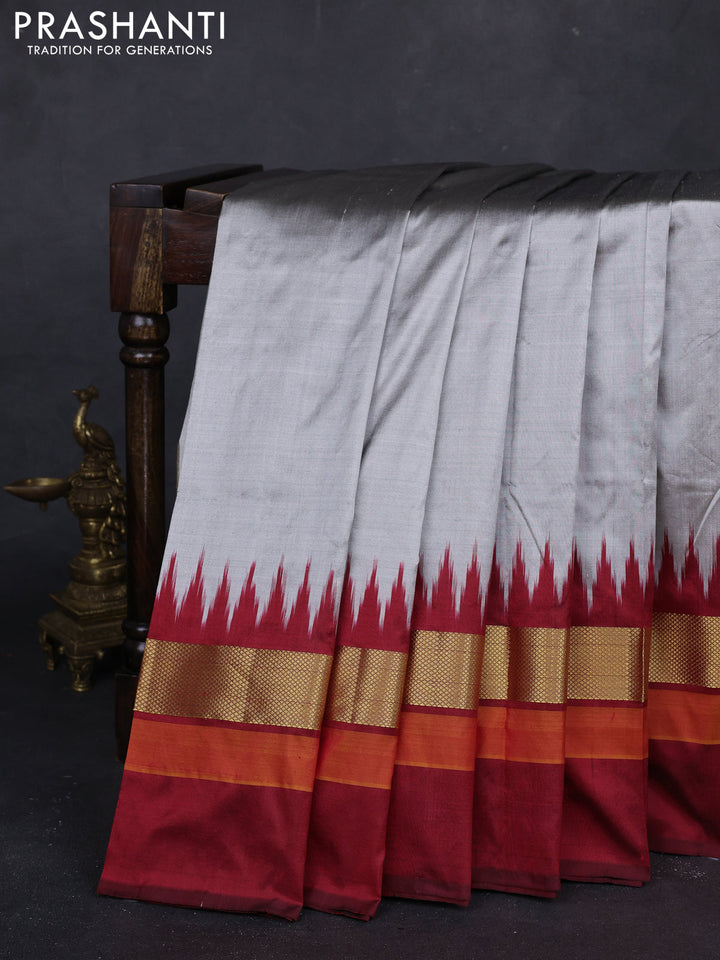 Grey & Maroon Pochampally Silk Saree