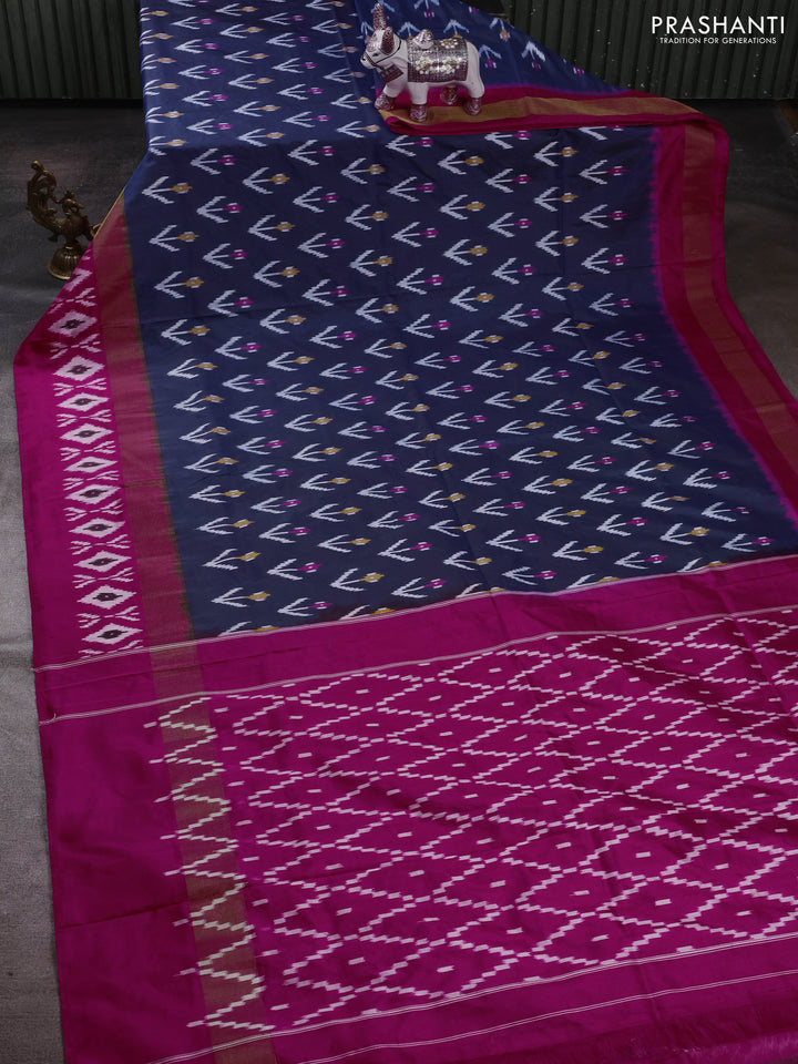 Blue & Pink Pochampally Silk Saree