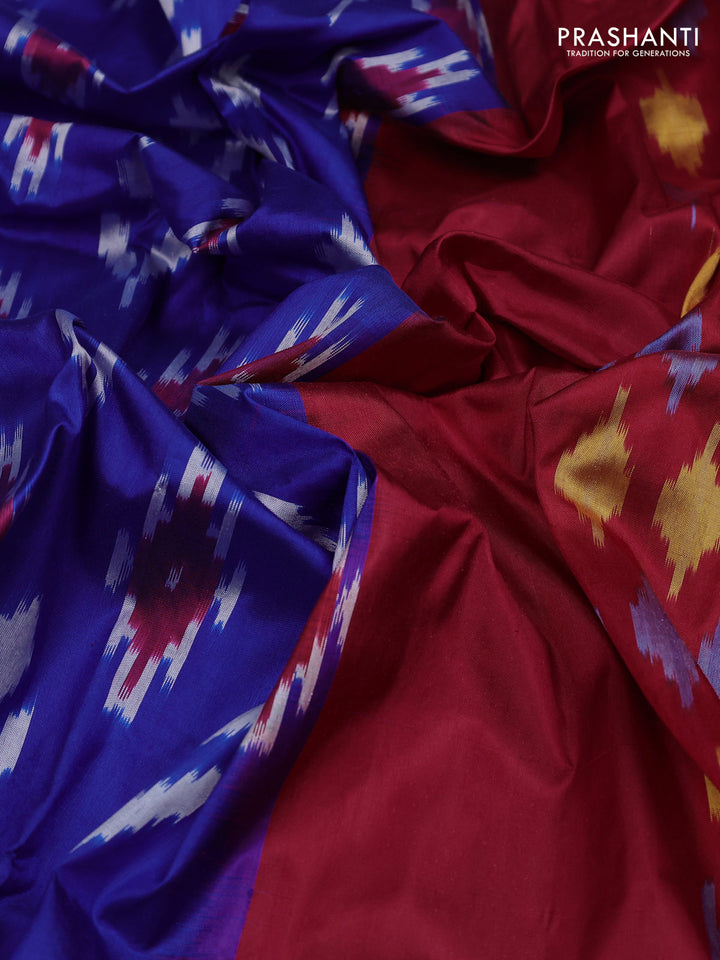 Royal Blue & Red Pochampally Silk Saree