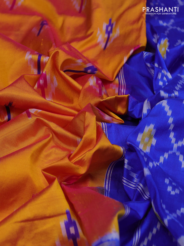 Mango Yellow & Royal Blue Pochampally Silk Saree