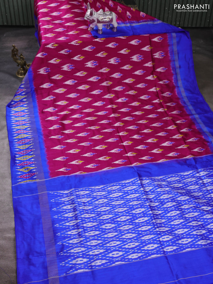 Pink & Royal Blue Pochampally Silk Saree