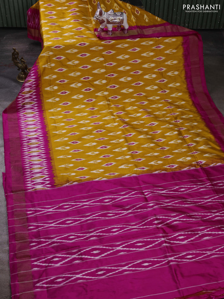 Mustard Yellow & Pink Pochampally Silk Saree