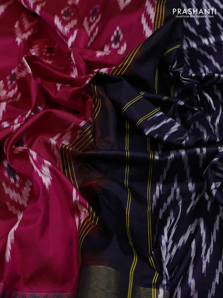 Pink & Navy Blue Pochampally Silk Saree