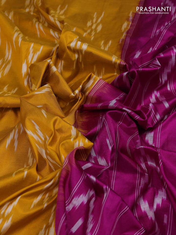 Mustard Yellow & Purple Pochampally Silk Saree