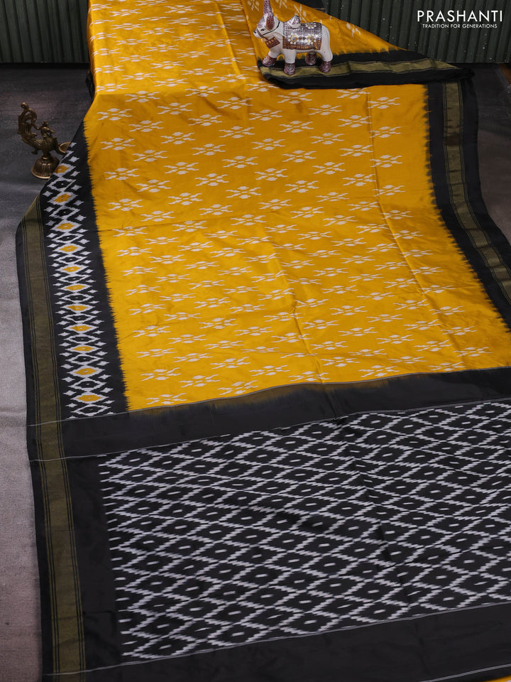 Mustard Yellow & Black Pochampally Silk Saree