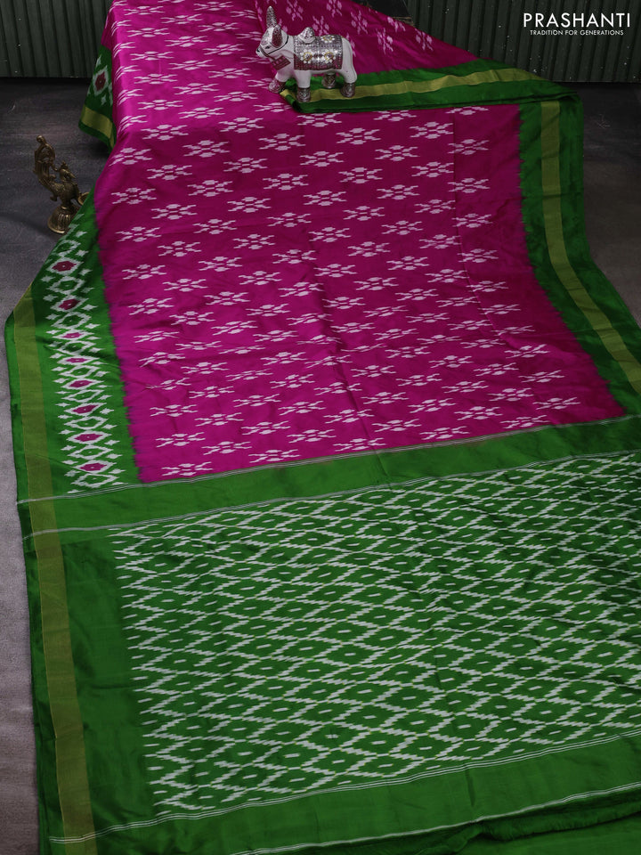 Pink & Green Pochampally Silk Saree