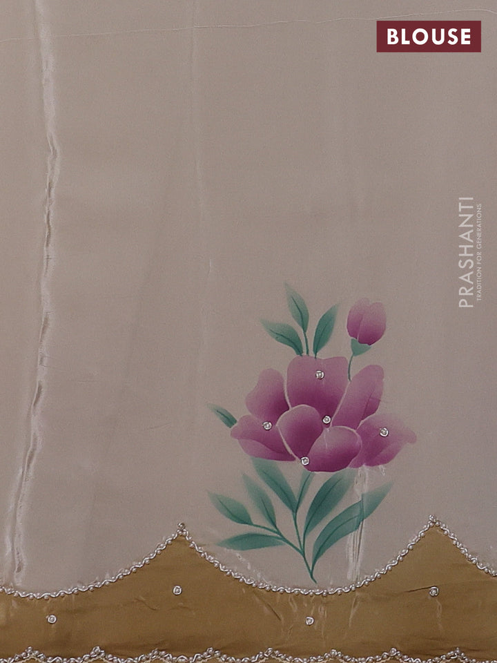 Beige & Brown Pure Organza Silk - Embroidery