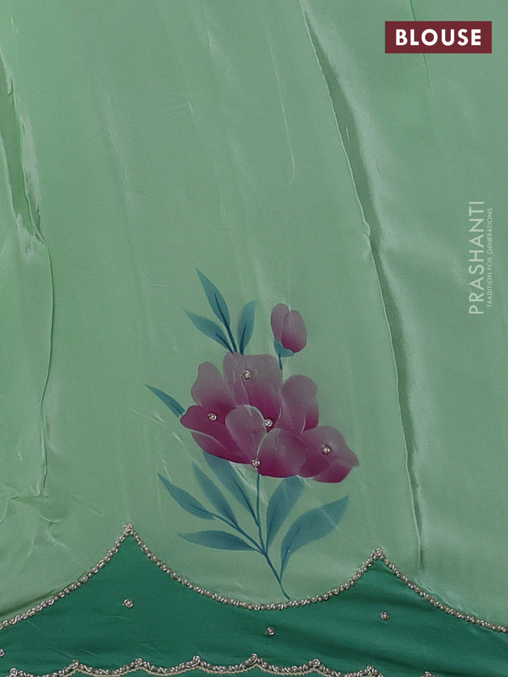 Teal Green & Green Pure Organza Silk - Embroidery