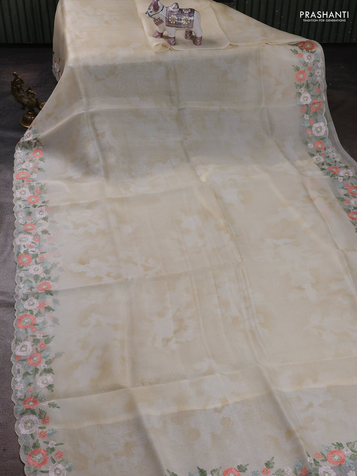 Cream Pure Organza Silk - Embroidery