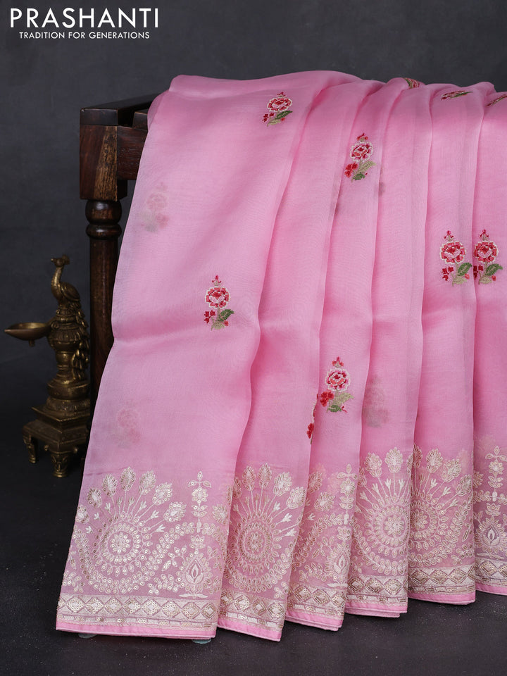 Light Pink Pure Organza Silk - Embroidery