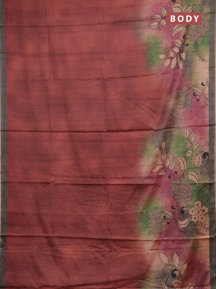 Pastel Maroon & Sage Green Printed Silk - Kalamkari Prints