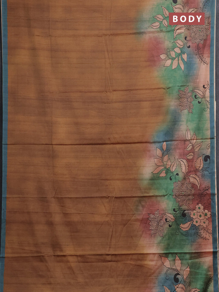 Mustard & Peacock Blue Printed Silk - Kalamkari Prints