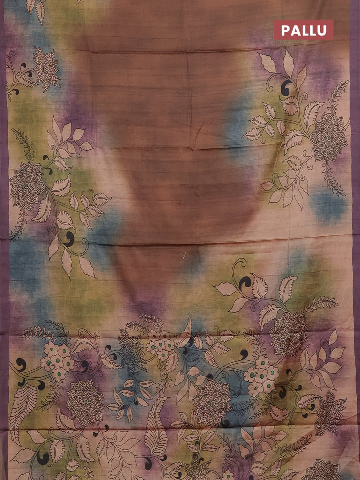 Brown & Pastel Purple Printed Silk - Kalamkari Prints
