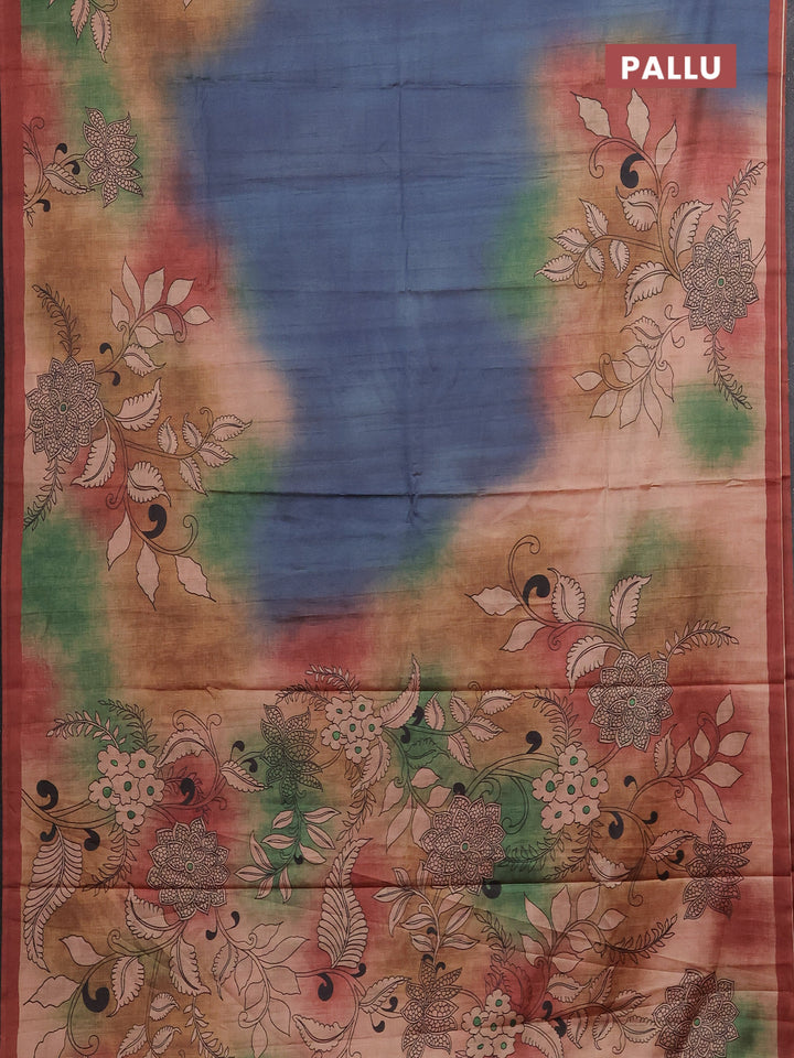 Peacock Blue & Rust Printed Silk - Kalamkari Prints