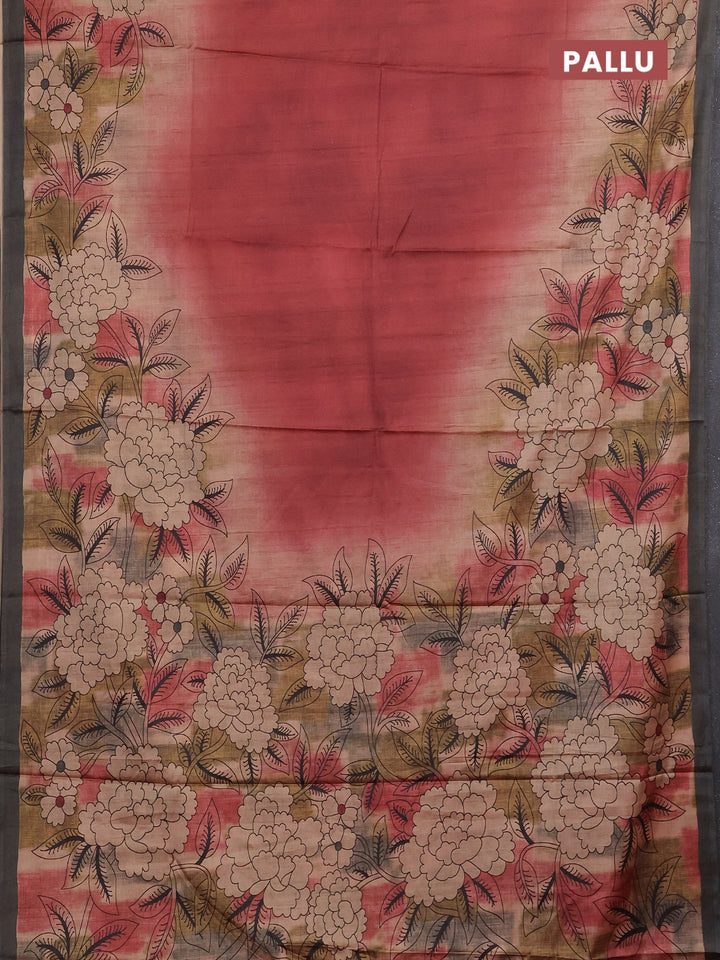 Maroon & Olive Green Printed Silk - Floral Prints