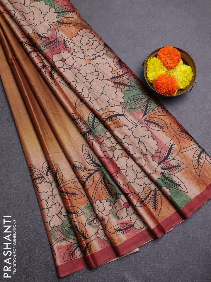 Mustard Yellow & Rust Printed Silk - Floral Prints