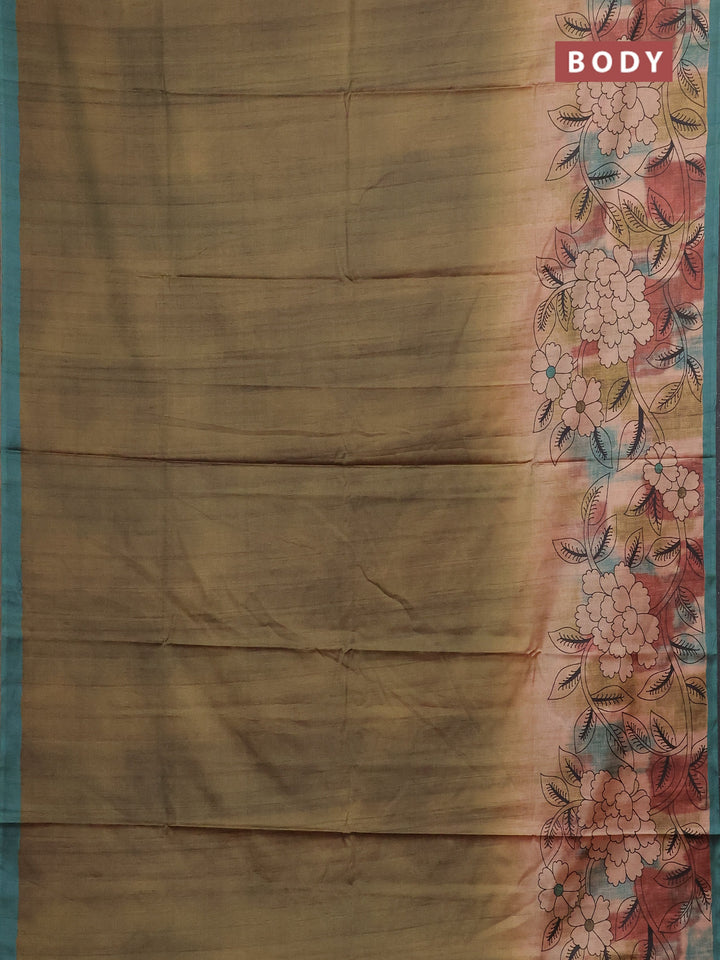 Green & Peacock Green Printed Silk - Floral Prints