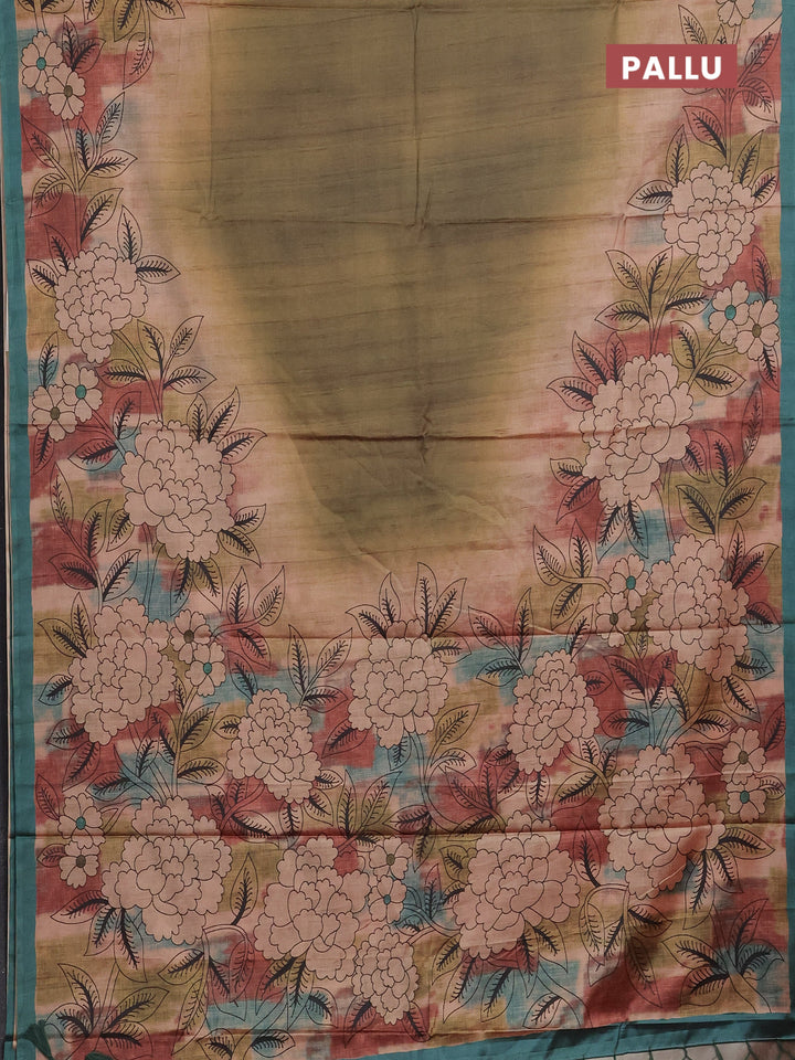Green & Peacock Green Printed Silk - Floral Prints