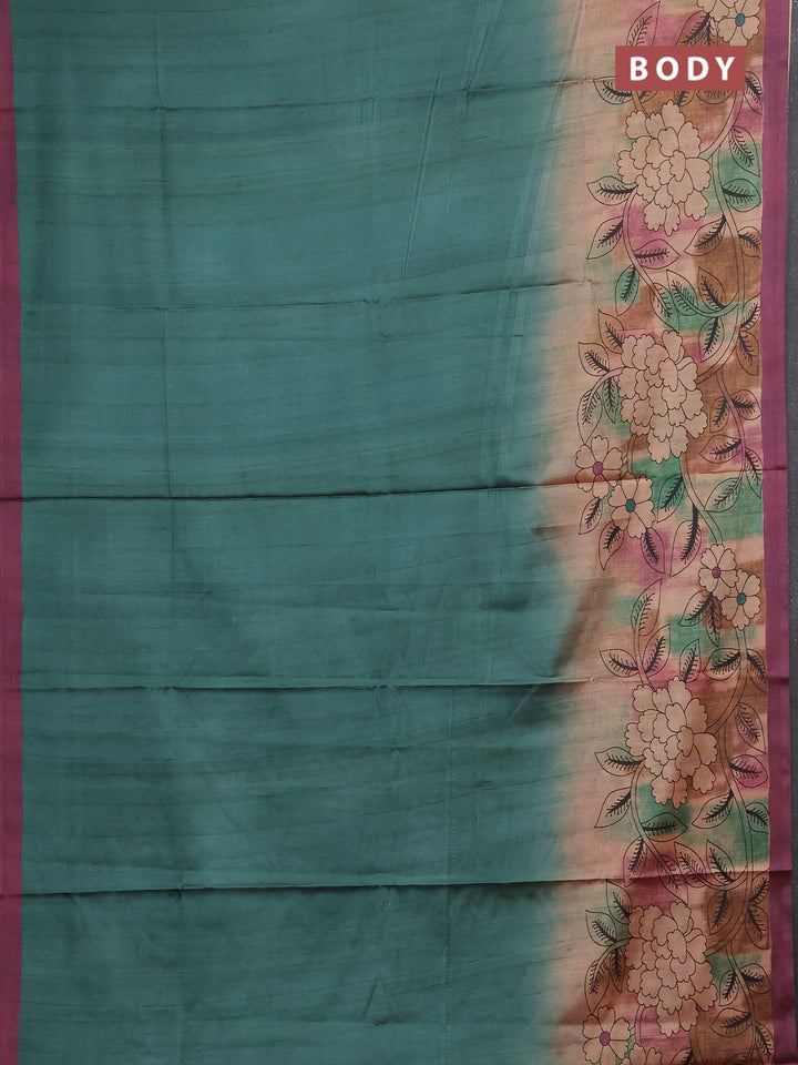 Green & Magenta Pink Printed Silk - Floral Prints