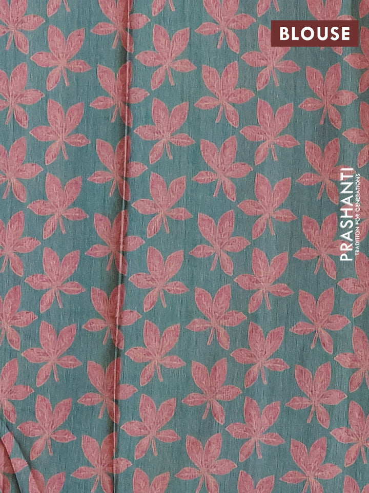 Peach & Peacock Green Printed Silk - Floral Prints