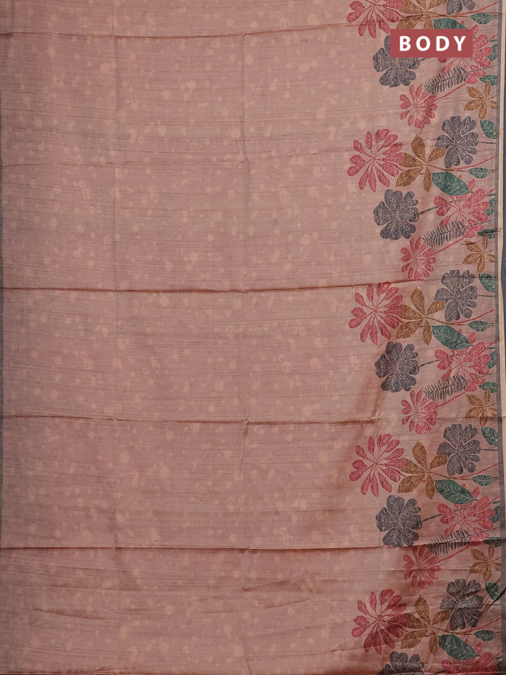 Peach & Grey Printed Silk - Floral Prints
