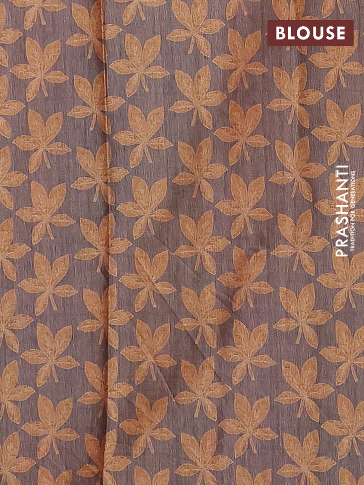 Peach & Grey Printed Silk - Floral Prints