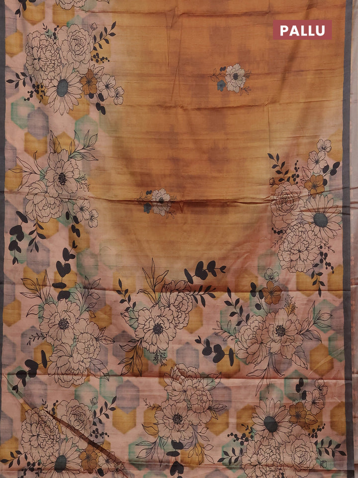Mustard Yellow & Grey Printed Silk - Floral Prints
