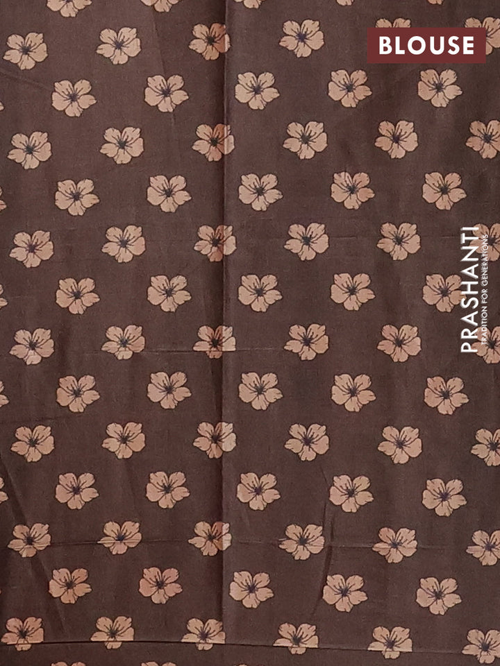 Green & Coffee Brown Printed Silk - Floral Prints