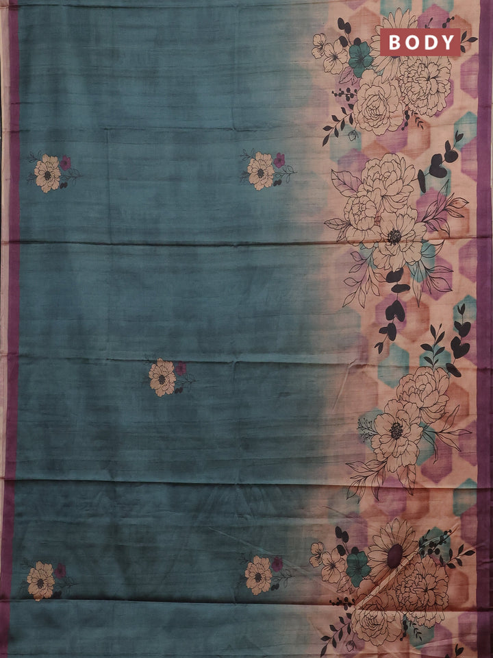 Green & Purple Printed Silk - Floral Prints