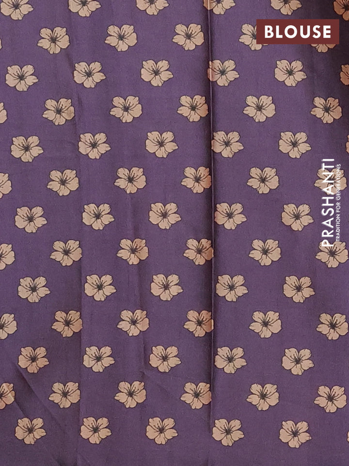 Brown & Purple Printed Silk - Floral Prints