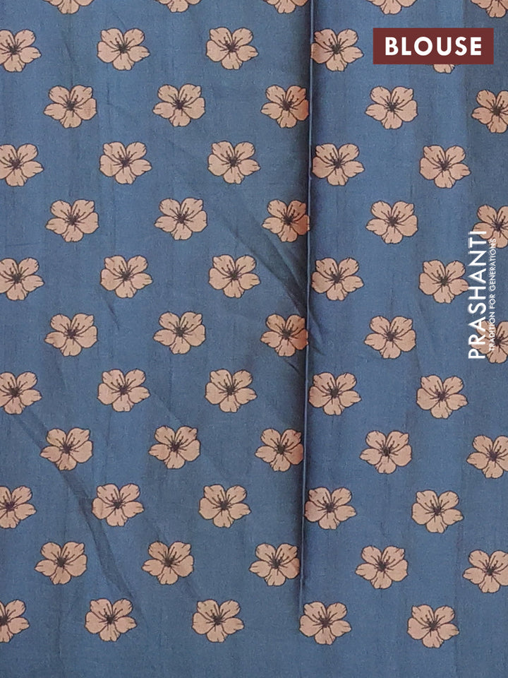 Maroon & Peacock Blue Printed Silk - Floral Prints