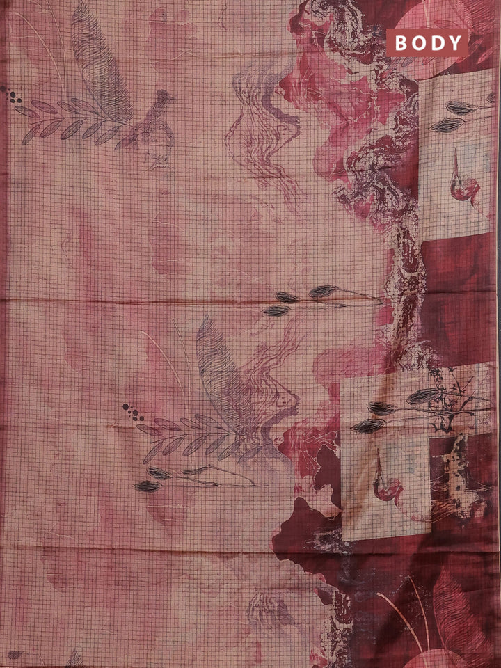 Peach & Maroon Printed Silk - Leaf Prints