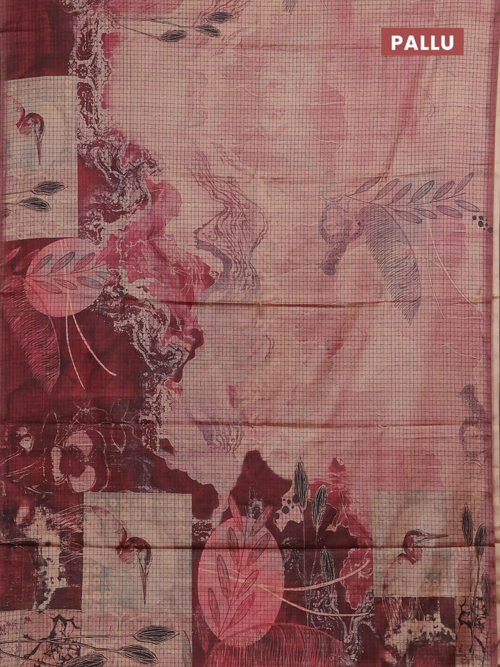 Peach & Maroon Printed Silk - Leaf Prints