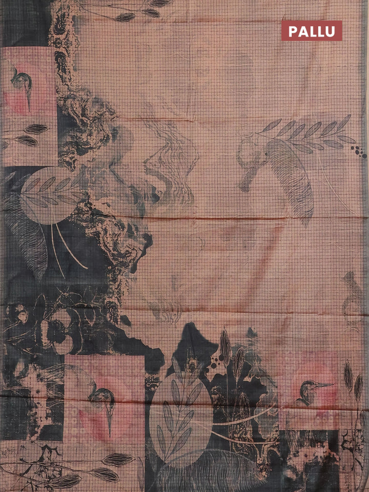 Peach & Grey Printed Silk - Leaf Prints