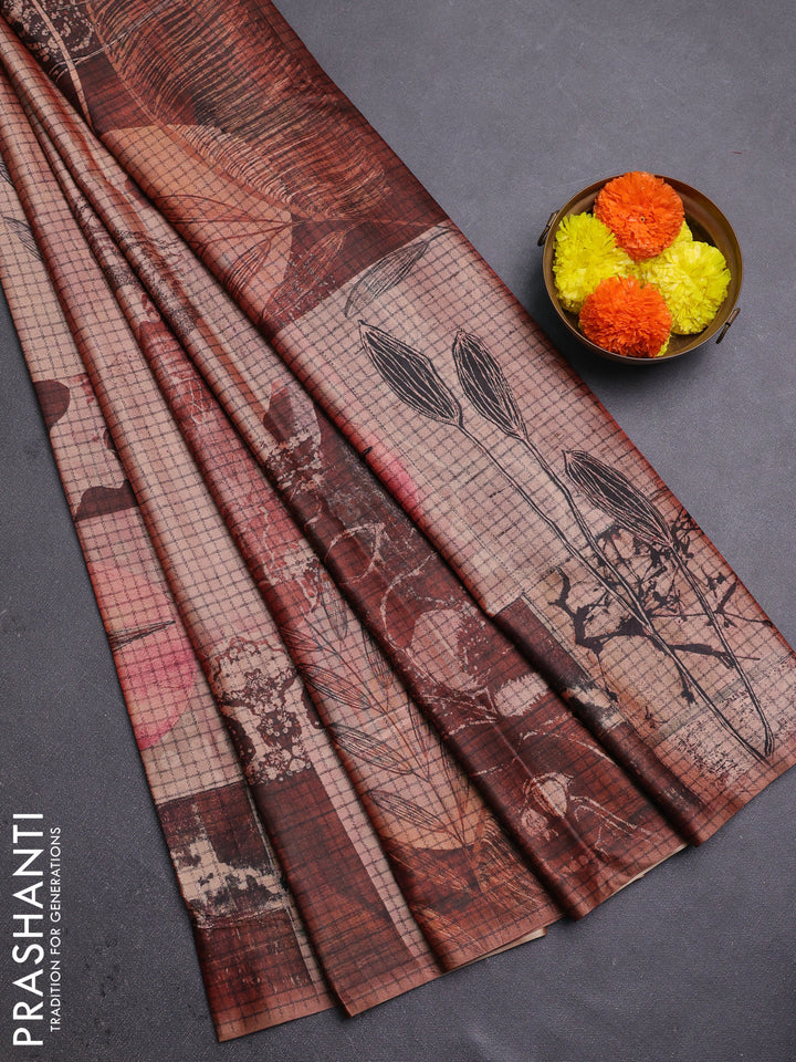 Peach & Rust Printed Silk - Leaf Prints