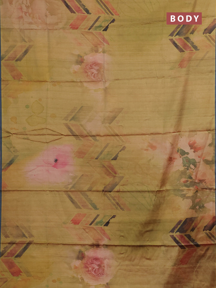 Elaichi Green & Grey Printed Silk - Floral Prints