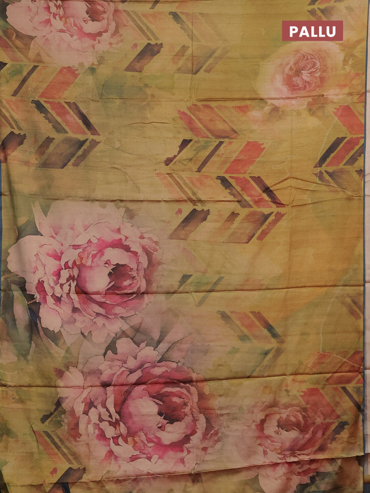 Elaichi Green & Grey Printed Silk - Floral Prints