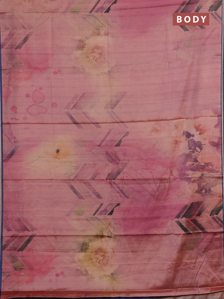 Pink & Navy Blue Printed Silk - Floral Prints